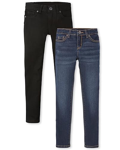The Children's Place Girls' Super Skinny Jeans - 6 - Black Wash/Dark Twilight Wash 2-pack - 2