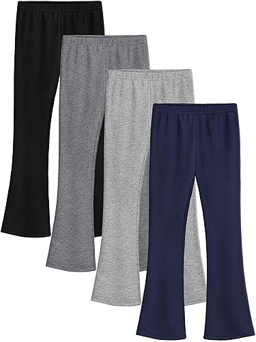 HoeVou 4 Pack Girls Cotton Flare Leggings Kids High Waist Bell Bottoms Leggings Boot Cut Yoga Pants for Girls 2–14 Years - 6-7 Years - Black, Dark Gray, Heather Gray, Navy