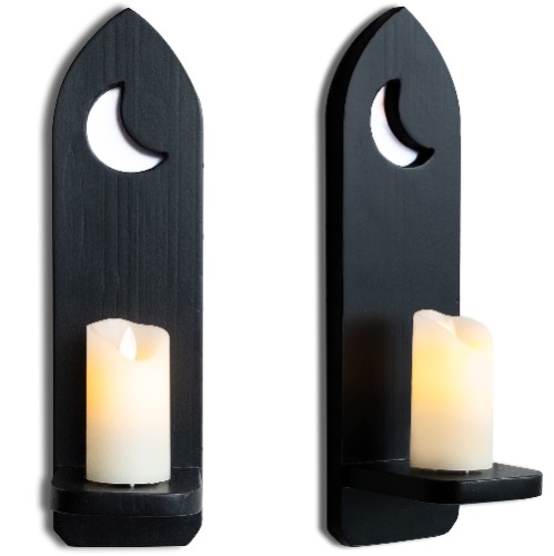 IRISVITA Gothic Candle Holders, Sconces Wall Decor Set of 2, Medieval Decor, Wall Mount Farmhouse Decor, Spooky Gothic Decor, Gothic Home Decor, Rustic Home Decor, Goth Wall Decorations - Black