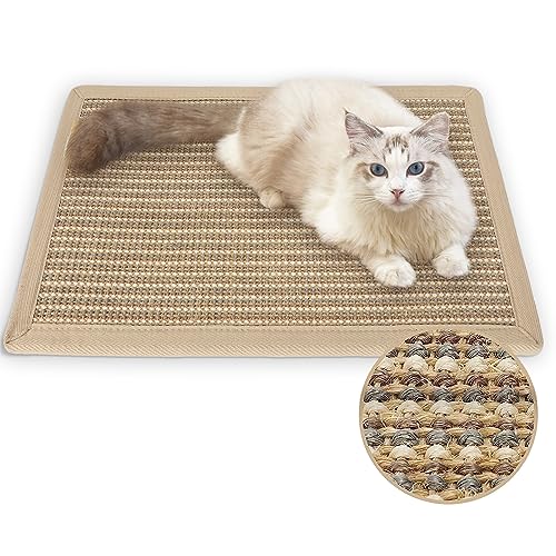 FUKUMARU Cat Scratcher Mat, 23.6 X 15.7 Inch Natural Sisal Cat Scratch Mats, Horizontal Cat Floor Scratching Pad Rug, Protect Carpets and Sofas (Cream - Thicken) - Cream - Thicken