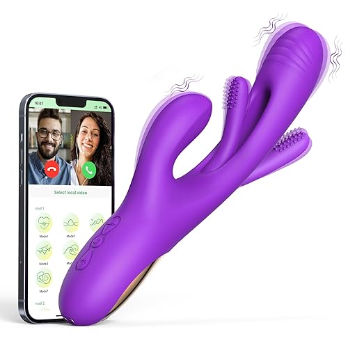 APP Control Vibrator Sex Toy for Women-G Spot Vibrator Flapping Rabbit Vibrator Dildo for Woman Couple Nipple Anal Stimulation, Silicone Vibrator with 7 Licking 7 Vibrating Modes (Purple) - Purple