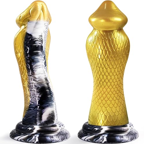 Cobra Monster Dildo Adult Toys - 8.66'' Realistic Snake Thick Anal Dildo for U, G-spot Silicone Dildo, Strong Suction Cup Dildos Anal Toys, COKARAGE Fantasy Dildo Adult Sex Toys & Games for Women Men - Gold-Black