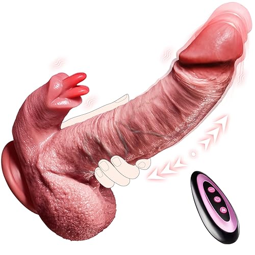 Thrusting Dildo Sex Toy Vibrators - 1.7'' Big Thick Dildo Licking Vibrator with 7 Thrusting & 10 Vibranting & Heating Licking Modes,Realistic Suction Cup Dildos Adult Toys for Women & Couples
