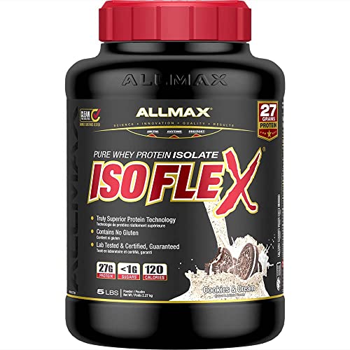 ALLMAX Nutrition - ISOFLEX - 100% Ultra-Pure Whey Protein Isolate - Cookies & Cream - 5 Pound - Protein Powder - Cookies & Cream - 2.26 kg (Pack of 1)