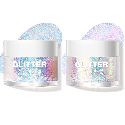 LANGMANNI Holographic Body Glitter Gel for Body, Face, Hair and Lip.Color Changing Glitter Gel Under Light. Vegan & Cruelty Free-1.35 oz (1# Golden Ocean+2# Sparkling Pink) - 1# Golden Ocean+2# Sparkling Pink