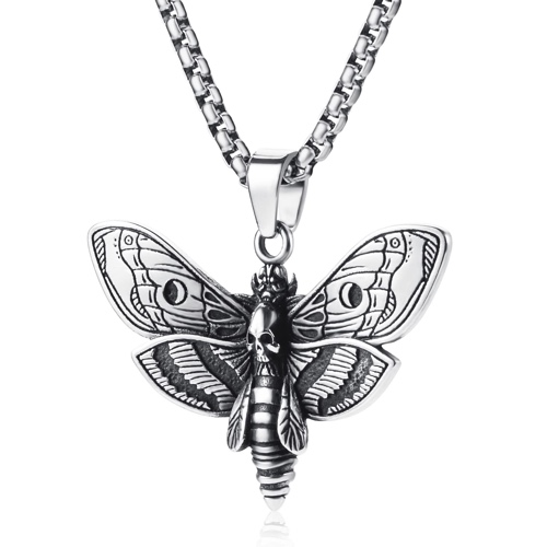 WESTMIAJW Stainless Steel Gothic Skull Pendant Necklace Punk Biker Hip-hop Jewelry for Men Women 60cm - 60 Centimeters Hawkmoth Skull
