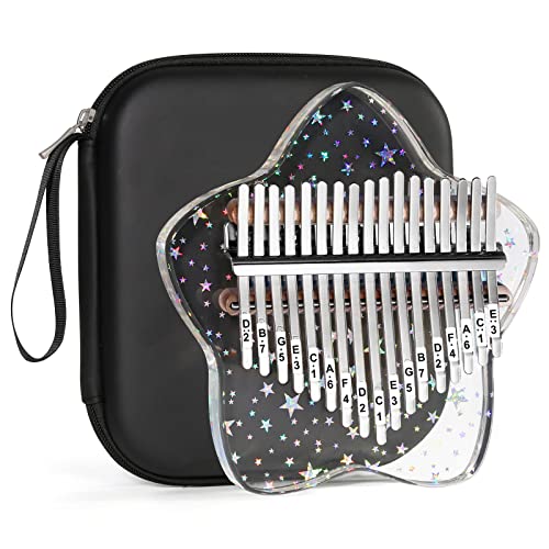 Beveetio Clear Kalimba Thumb Piano With Eva Protective Case, Transparent Crystal Kalimba 17 Key, Musical Instrument Gifts For Kids, Rainbow Star Finger Piano, Acrylic Mbira… - Transparent & Rainbow Star