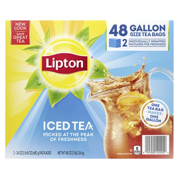 Lipton Gallon-Sized Iced Tea Bags Picked At The Peak of Freshness Unsweetened Can Help Support a Healthy Heart 48 oz 48 Count - 