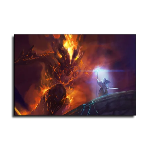Balrog Vs Gandalf Lord Of The Ring Poster Decorative Painting Canvas Wall Art Living Room Posters Bedroom Painting 16x24inch(40x60cm) - 16x24inch(40x60cm) Unframed
