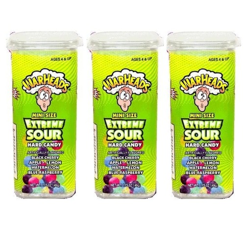 Warheads Extreme Sour Hard Candy Mini Size Flip Open Top - Pack Of 3