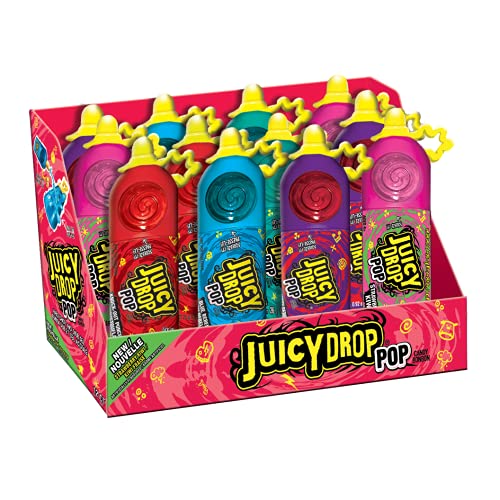 Juicy Drop Pop - 6 Different Fruit Flavours - Display of Individual Lollipops - Fun Candy for Birthdays and Parties, Pack of 12 - Juicy Drop Pop