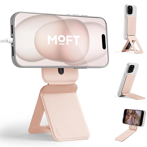 MOFT Phone Tripod Stand Compatible with iPhone 16/15/14/13/12 Series, Angle Adjustment & Strong Magnets & Compatible MOVAS Invisible Selfie Stick Tripod, Peach Pink - Peach Pink
