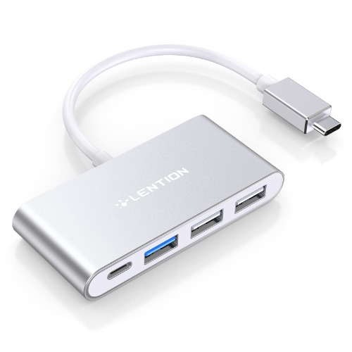 LENTION 4-in-1 USB-C Hub with Type C, USB 3.0, USB 2.0 Compatible 2022-2016 MacBook Pro 13/14/15/16, New Mac Air/Surface, ChromeBook, More, Multiport Charging & Connecting Adapter (CB-C13, Silver) - Silver