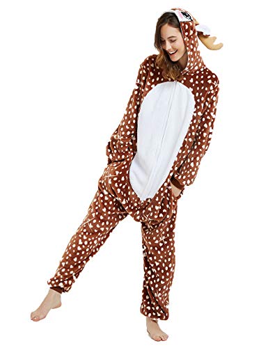 ABENCA Deer Onesie Reindeer Pajamas for Women Adult Cartoon One Piece Animal Halloween Christmas Cosplay Costume - 3X-Large - Dot Deer