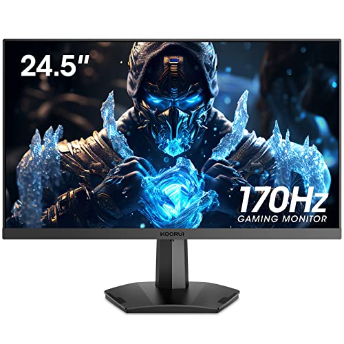 KOORUI 24.5 Inch FHD Gaming Monitor, Computer Monitors Full HD (1920 x 1080), VA, 1ms, FreeSync & G-Sync Compatible, 2X HDMI(144Hz) & DisplayPort(170Hz), sRGB 99%, VESA, Tilt Adjustable, Eye Care - 24.5" 170Hz VA