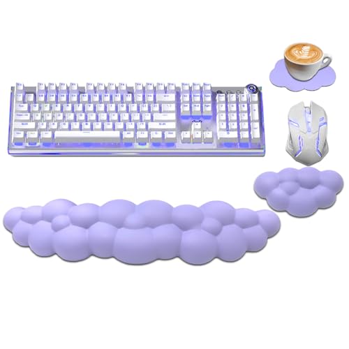 Ergonomic Keyboard Wrist Rest, PU Leather Memory Foam Cloud Wrist Rest for Computer Keyboard, Mouse Wrist Rest & Keyboard Pad & Cup Coaster for Gaming,Office,Home,Computer,Typing Pain Relief, Purple - Purple