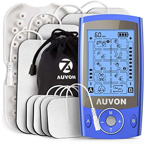 AUVON Dual Channel TENS Unit Muscle Stimulator with 20 Modes, Rechargeable TENS Machine for Back/Neck/Lower Back/Leg/Muscle Pain Relief, with 4pcs 2" and 4pcs 2"x4" Electrode Pads (Blue) - Blue