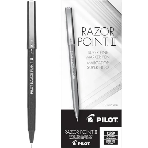 PILOT Razor Point II Fine Line Marker Stick Pens, Point (0.2mm) Black Ink, 12-Pack (11009)