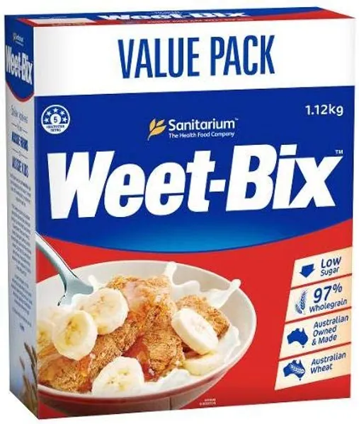 VALUE PACK - Weet-Bix 97% Whole Grain (1.12kg) By Sanitarium Health Food Company Australia. Low in Sugar.