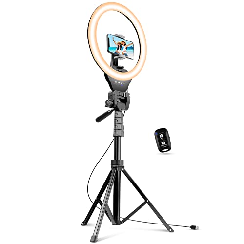 Sensyne 12-inch Ring Light with 67-inch Selfie Stick, Tripod and Phone Holder, Selfie Remote Control Circle Light for Live Stream/Video Recording/TikTok, Compatible with All Phones and Cameras - 12 inches - Nature