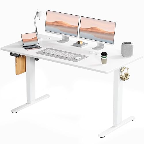 SMUG Electric Standing Desk, 55 x 24 Inch Ergonomic Adjustable Desk Stand with Memory Preset, Modern Style, Suitable for Office, Drafting, Writing, Gaming, White - White - 55*24