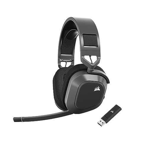 Corsair HS80 MAX Wireless Multiplatform Gaming Headset with Bluetooth - Dolby Atmos - Broadcast Quality Microphone - iCUE Compatible - PC, Mac, PS5, PS4, Mobile - Steel Gray - Wireless with Bluetooth - Gray