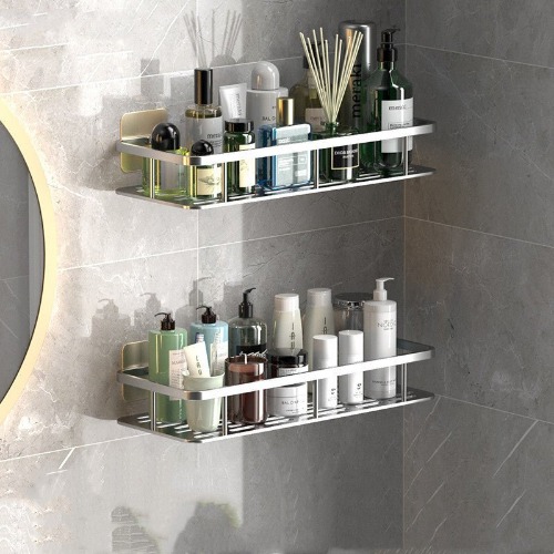 Bathroom Shelves (No-Drill) - Silver / Double Pack