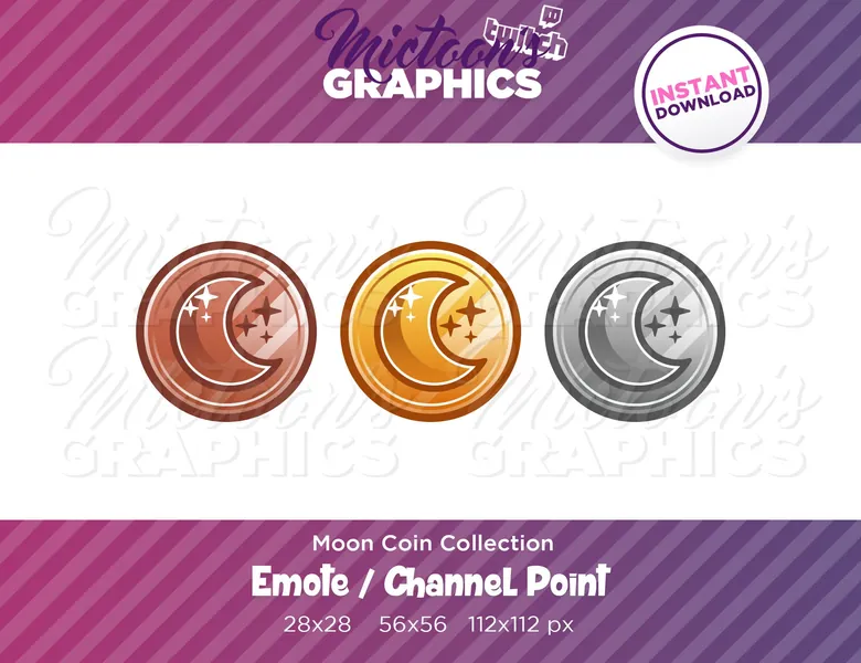 Twitch Moon Coins / Emote  / Channel Point / Streamer Graphics / Discord / Gamer / Bronze / Silver / Golden