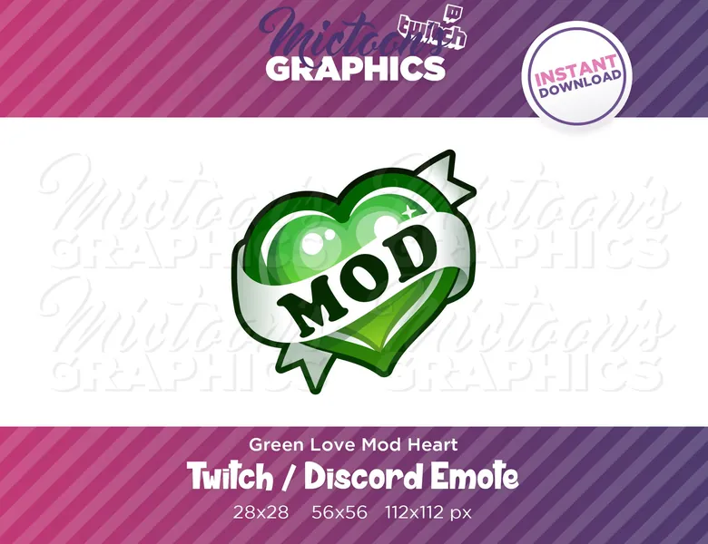 Twitch Mod Love / Emote  / Green Heart / Streamer Graphics / Discord / Gamer / Aesthetic