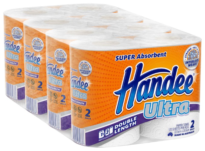 Handee Ultra Double Length Paper Towel (120 Sheets per roll), White 8 count