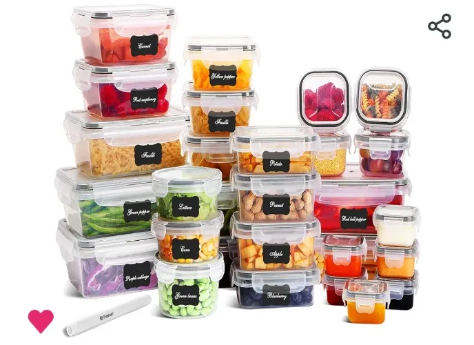 34x Feshory Airtight Food Storage Containers with Leak Proof Lids- 34 Plastic Meal Prep Containers with 34 Lids for Kitchen Organisation, Fridge Organiser, BPA free