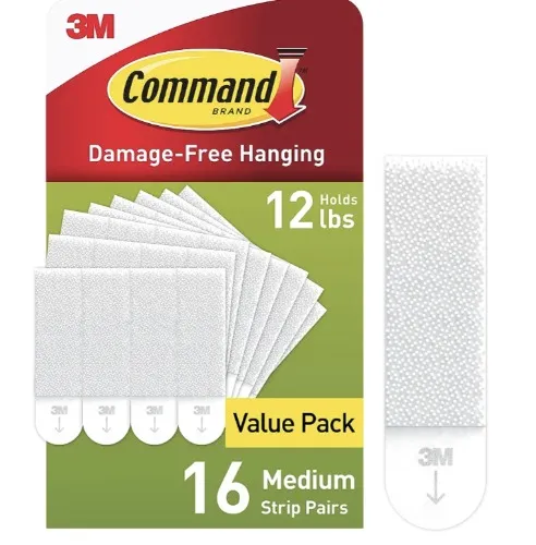 Command Picture Hanging Strips, Medium, White, Holds up to 5.4 kg, 16-Pairs (32-Strips), Easy to Open Packaging