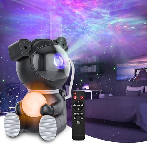 Cayclay Astronaut Galaxy Projector, Star Projector with Timer and Remote, Galaxy Projector with Moon Lamp, LED Nebula Night Light for Kids, Adults, Room Decor, Gift (Black) - Black