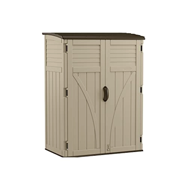 Suncast 54 Cubic Ft. Vertical Resin Outdoor Storage Shed, Sand, 52” x 32.5” x 71.5"