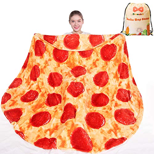 mermaker Pepperoni Pizzas Blanket 2.0 Double Sided 71 inch for Adult and Kids, Pizzas Blanket Adult Size, Realistic Food Blanket, 285 GSM Pizzas Blanket, Funny Gifts for Teenage Boys and Girls - Red - 71 inches