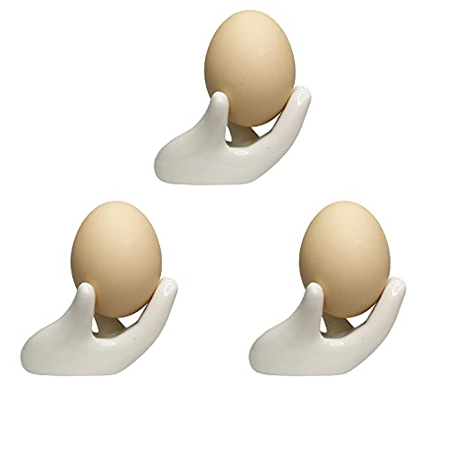  Ceramic Hand Shaped Egg Cup Holder Porcelain Egg Cup Easter Egg Display Stand for Hard Boiled Eggs Breakfast Table Kitchen Gift(White)