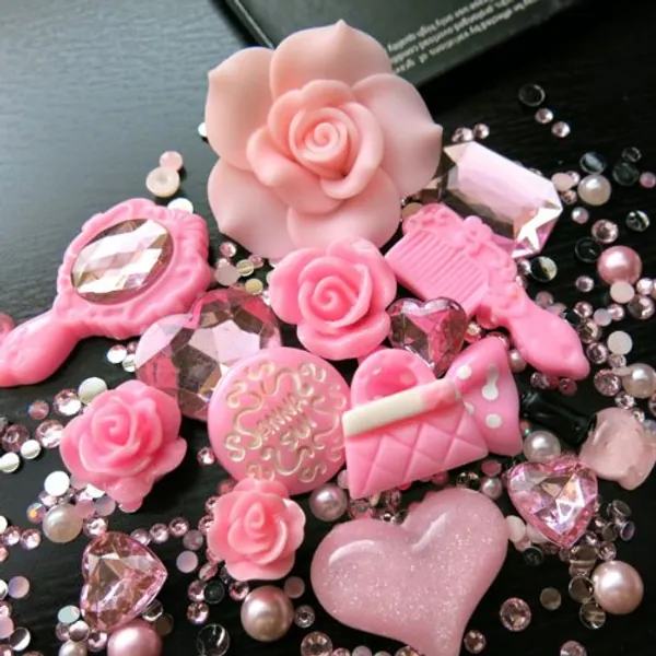 Beading Station 12 Pc Flat Back 3D Rose Cabochons Decorations ~ Jewelry Making DIY Kit/Pack (Pink Deco Kit)