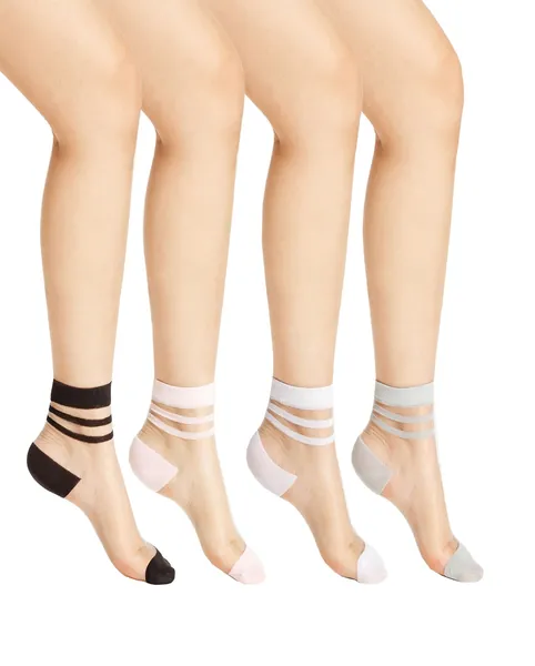 Milumia Women's Striped Cuff Sheer No Show Ankle Socks 4pairs - One Size Multicolor