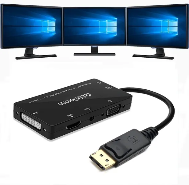 CableDeconn 4-in-1 Multi-Function Displayport to Hdmi/Dvi/Vga Adapter Cable with Micro USB Audio Output Male to Female Converter Supports 3 Monitors at The Same Time