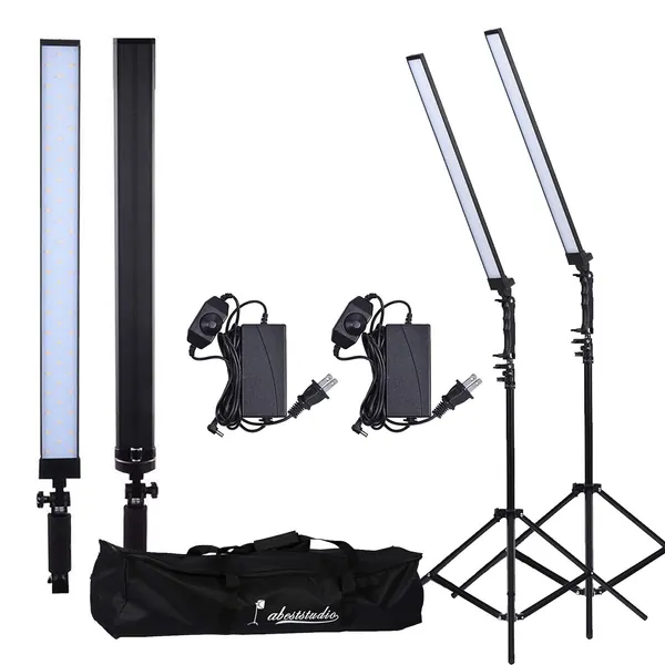 Abeststudio Photography Studio Softbox Continuous Lighting Kit 2X 24in 30W LED 5500K Dimmable (1% to 100%) Adjustable Rectangular Handheld Light Studio Light + 200cm Light Stand+ Carry Bag