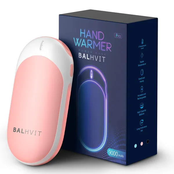 Balhvit 9000mAh Instant Heat Hand Warmers Rechargeable, 14H Max Runtime Electric Hand Warmer Pro & Portable Power Bank, Reusable USB Pocket Hand Warmers For Outdoors, Tech Gifts, Heat Therapy