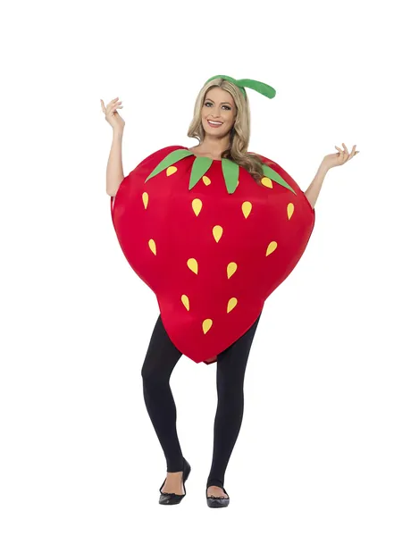 Smiffy's 43406 - Costume Rosso Fragola con Stampato Tabard e Copricapo, poliestere, Taglia Unica