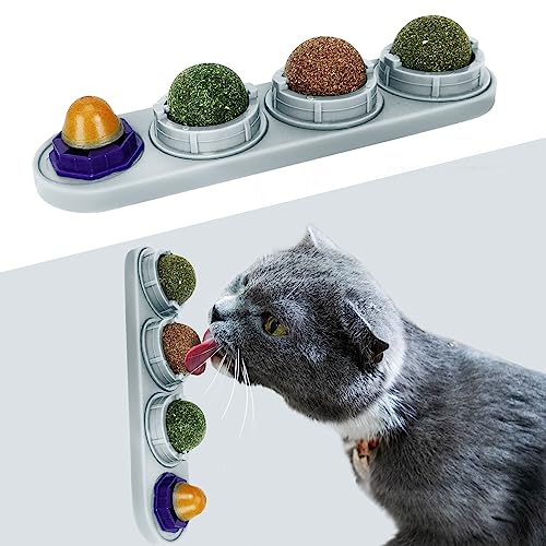 TOHDNC Bola Catnip Juguetes, 4 Paquetes Juguetes Mordedura Gato, Juguetes Gatito Comestibles, Bolas Energía Adicionales Para Lamer Gatos, Juguetes Masticables Para Limpiar Los Dientes Gatito Saludable - grey