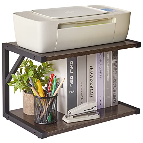 IBUYKE Soporte para Impresora de Escritorio de 2 Niveles, Organizador de Escritorio Multiusos, Estante de Almacenamiento para Libros, Estante de Impresora para máquina de fax, Gris Oscuro TLJ004G - gris oscuro - no wheel