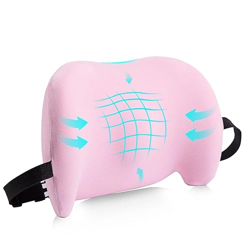Lumbar Support Pillow for Office Chair, Car Lumbar Pillow Lower Back Pain Relief, Memory Foam Back Cushion with Adjustable Straps, Ergonomic Chair Back Pillow for Gaming Chair, Car, Bed (PINK) - Pink