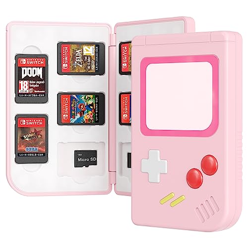 Game Card Case for Nintendo Switch (2019 & 2021 OLED),Nintendo Switch Lite, LeyuSmart 10 Game Cards & 10 Memory SD Cards Strorage Holder, Gameboy Portable Slim/Small Size Case Pink
