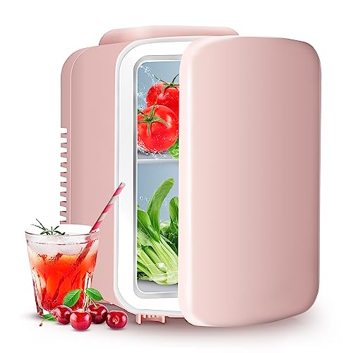 YSSOA 4L Mini Fridge 6 Can Portable Cooler & Warmer Compact Refrigerators for Food, Drinks, SkinCare, Office Desk, Pink - Pink