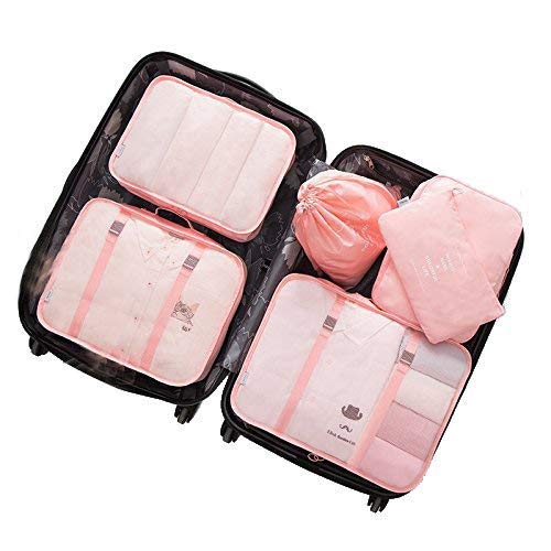 Adwaita 6 Set Packing Cubes, Travel Luggage Packing Organizers (Pink) - Pink