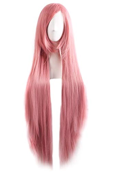 MapofBeauty 39 Inch/100cm Side Bangs Long Lolita Cosplay Party Pink Straight Wig 100cm