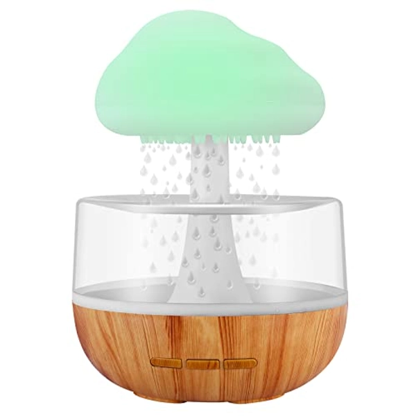 Weljoy Zen Raining Cloud Night Light Aromatherapy Essential Oil Diffuser Micro Humidifier Desk Fountain Bedside Sleeping Relaxing Mood Water Drop Sound (White)